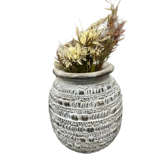 Handcrafted Natural Distressed Wooden Vase 29cm - Home &