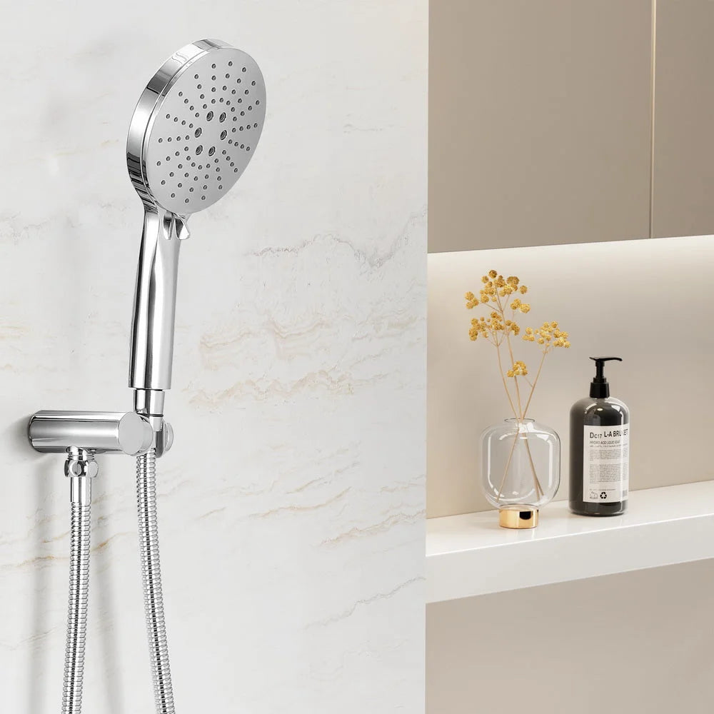 Silver shower head with shower fitting and outlet head