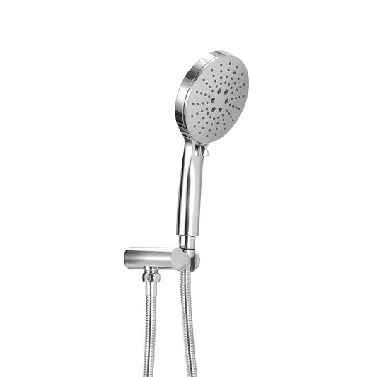 Silver shower head with mixer handle and mounting hardware
