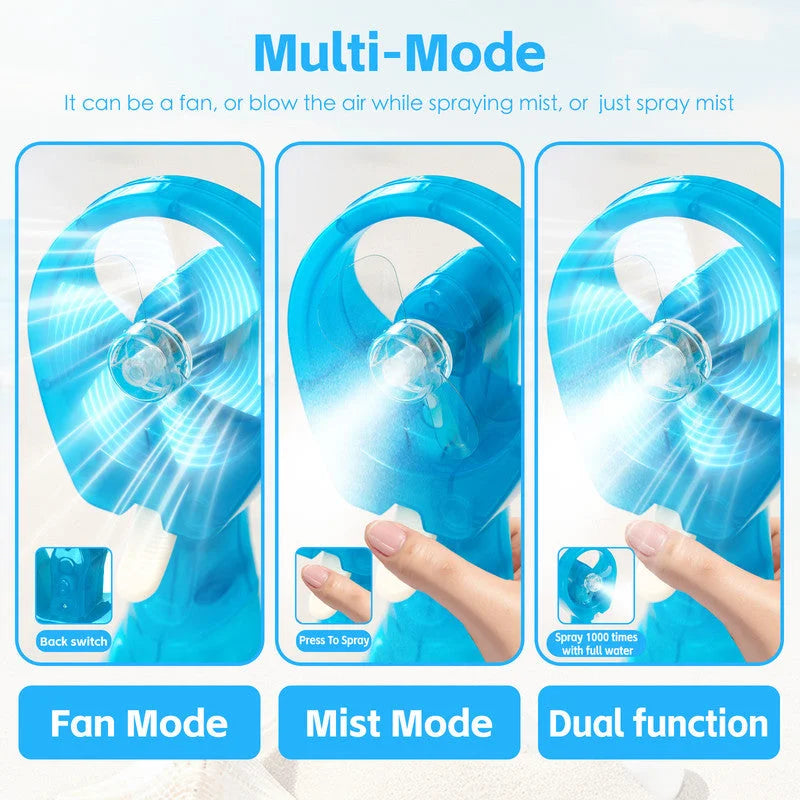 Handhold Battery Powered Personal Water Spray Fan-Blue/Pink