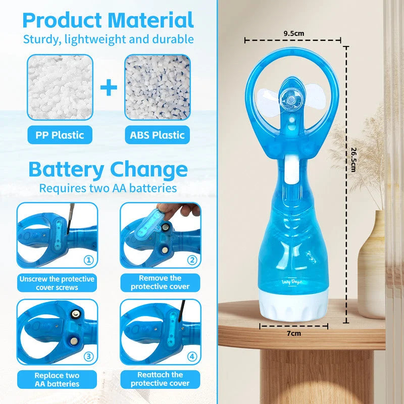 Handhold Battery Powered Personal Water Spray Fan-Blue/Pink