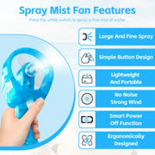 Handhold Battery Powered Personal Water Spray Fan-Blue/Pink