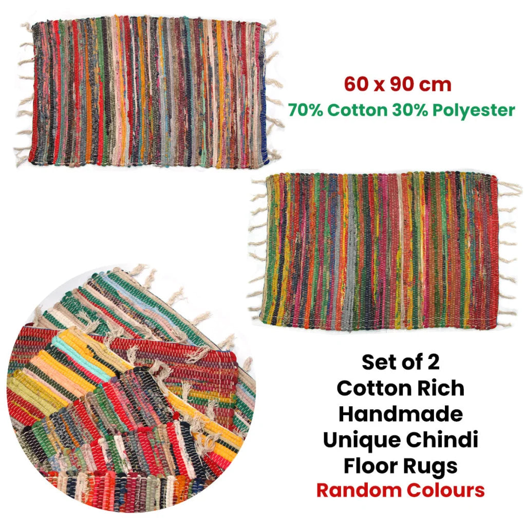 Handmade Cotton Rich Chindi Floor Rugs Set of 2 - Random