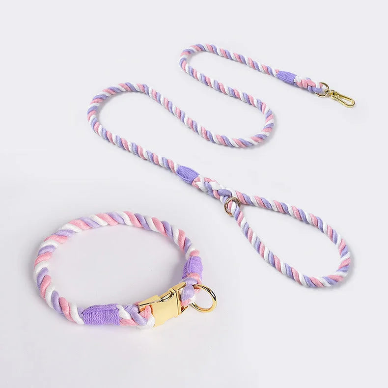 Handmade Gradient Rope Dog Collar & Leash Set - Colorful