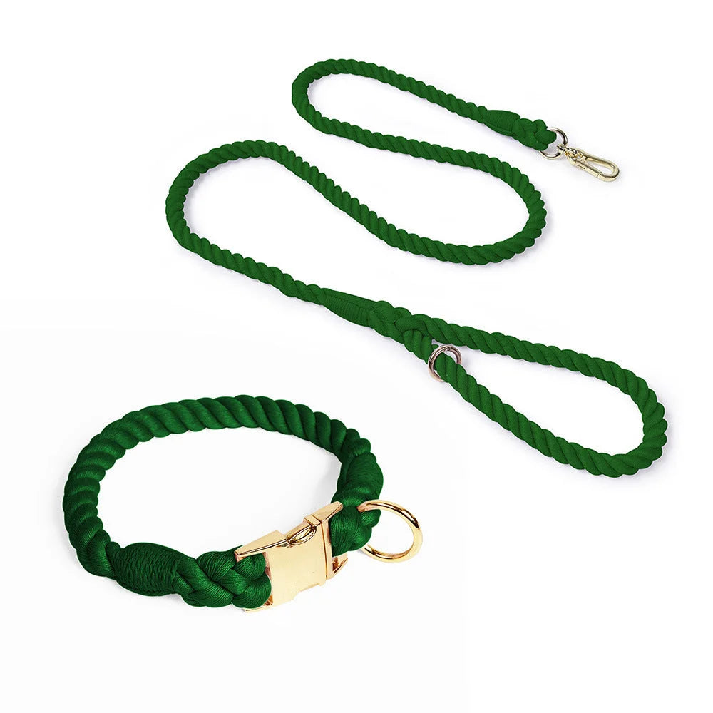 Handmade Rope Dog Collar and Leash Set - Colorful Woven