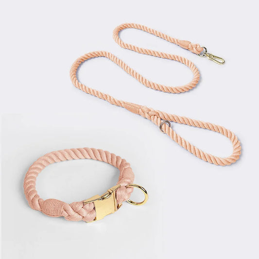 Handmade Rope Dog Collar and Leash Set - Colorful Woven