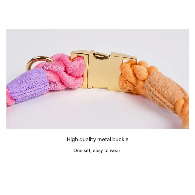 Handmade Rope Dog Collar and Leash Set - Colorful Woven