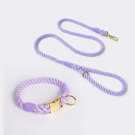 Handmade Rope Dog Collar and Leash Set - Colorful Woven