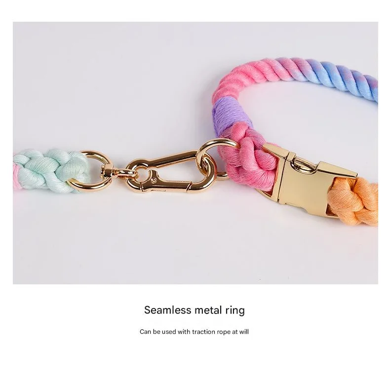 Handmade Rope Dog Collar and Leash Set - Colorful Woven