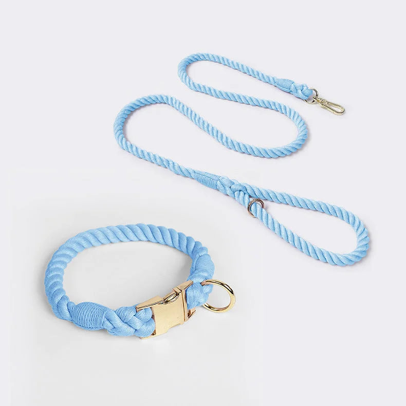 Handmade Rope Dog Collar and Leash Set - Colorful Woven