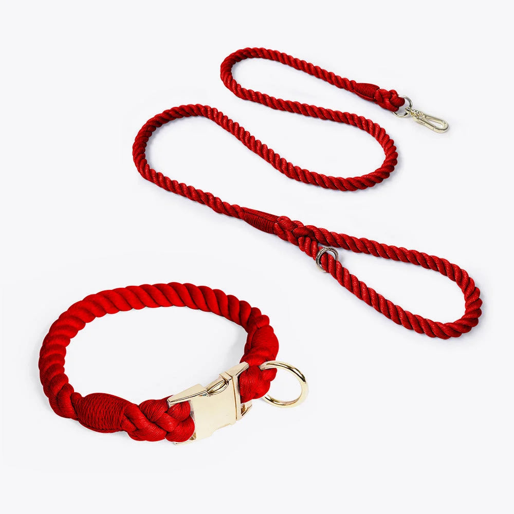 Handmade Rope Dog Collar and Leash Set - Colorful Woven