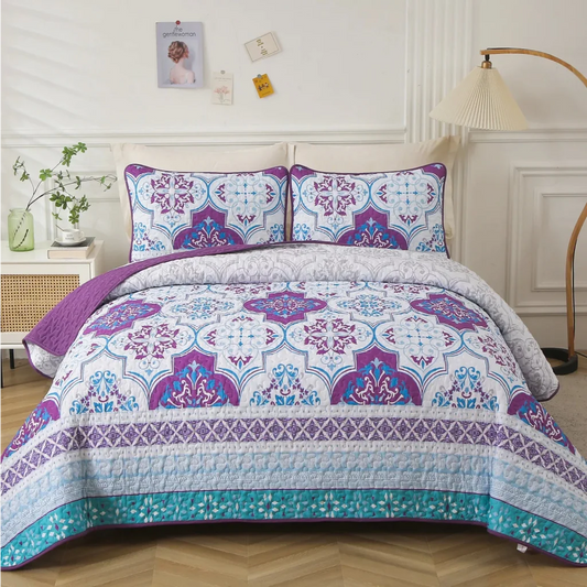Handsome Quilted Bedspread & Pillowcases Set - Strong