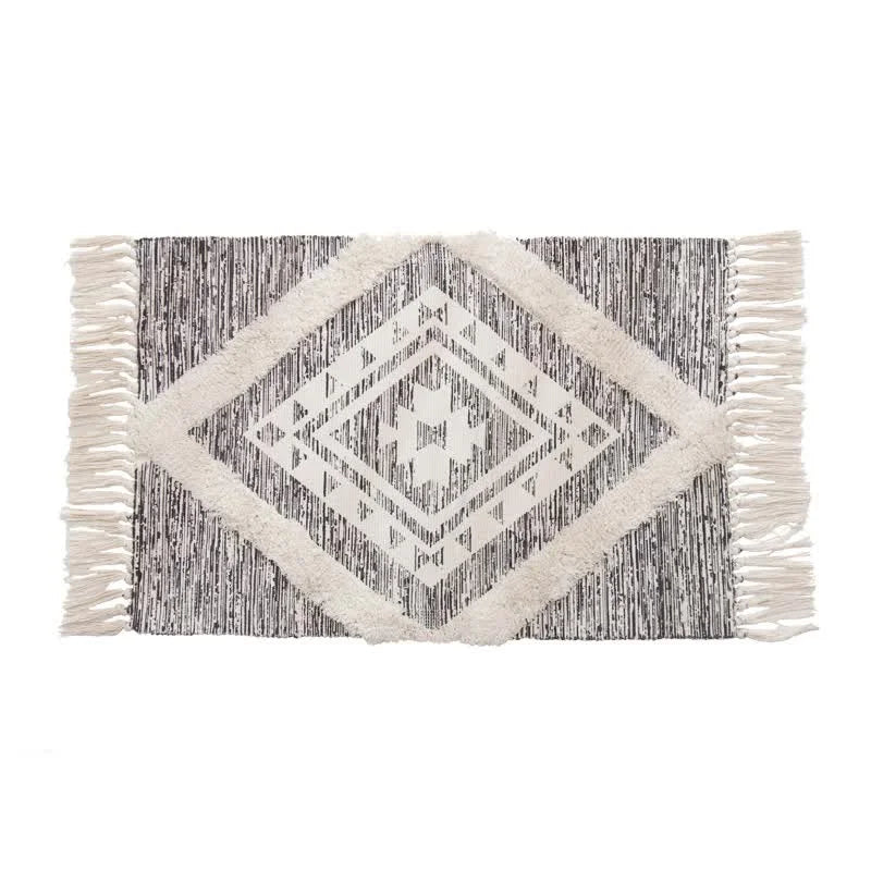 Handwoven Cotton Tassel Floor Rug for Bedroom or Living