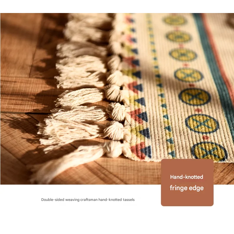 Handwoven Cotton Tassel Floor Rug for Bedroom or Living