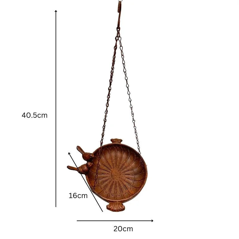 Hanging Cast-Iron Rust Birdfeeder w 2 Birds 41cm - Pet Care