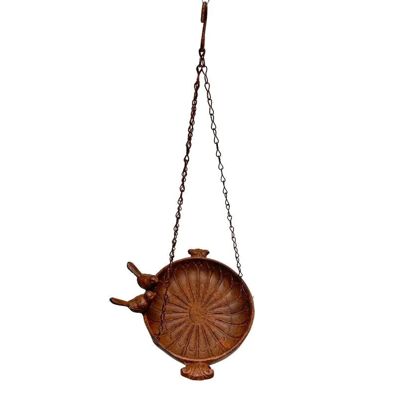 Hanging Cast-Iron Rust Birdfeeder w 2 Birds 41cm - Pet Care