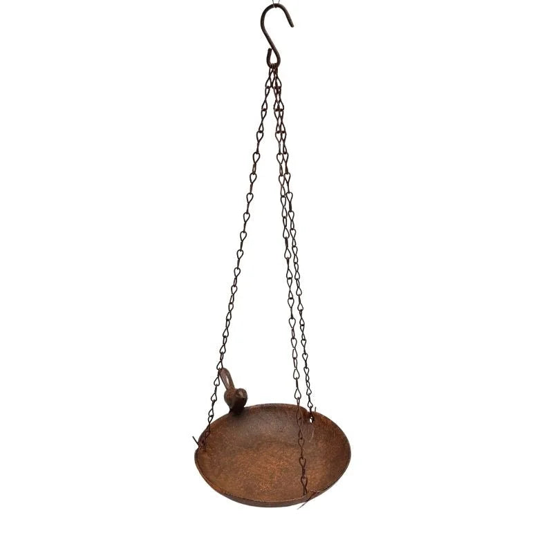 Hanging Cast-Iron Rust Birdfeeder w Bird 40cm - Home &