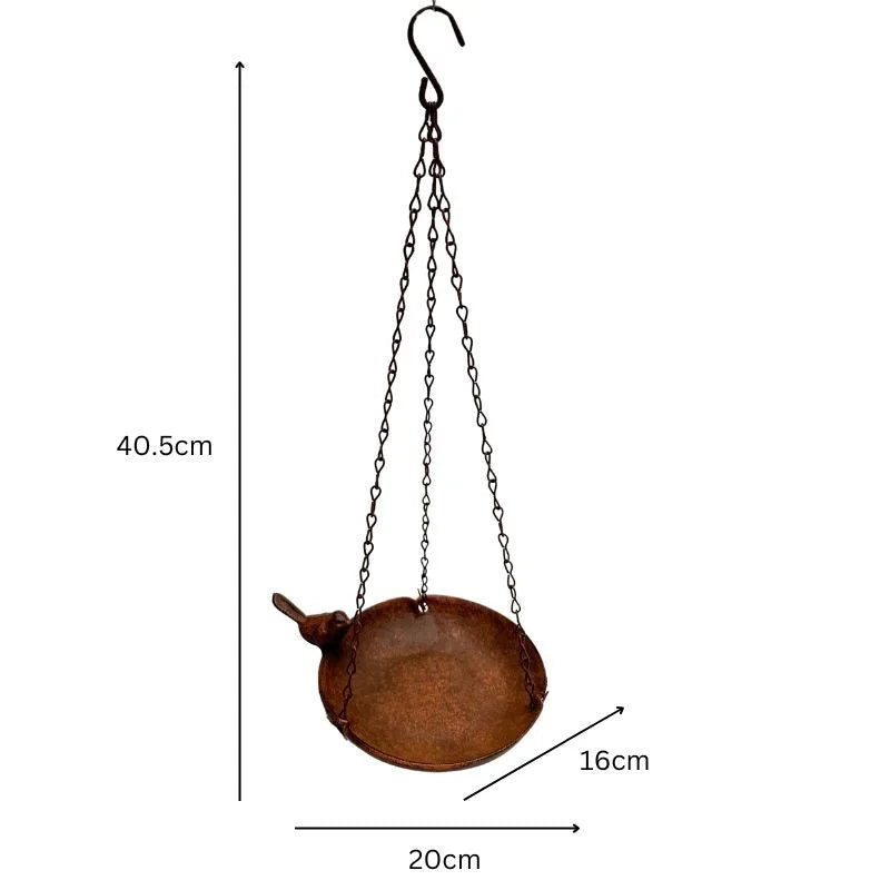 Hanging Cast-Iron Rust Birdfeeder w Bird 40cm - Home &