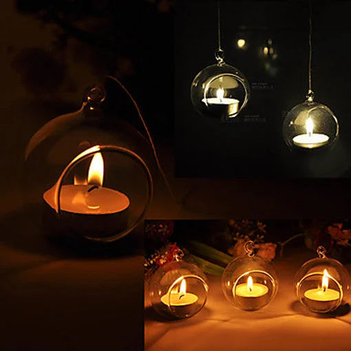 Hanging Clear Glass Ball Tealight Candle Holder Set of 4