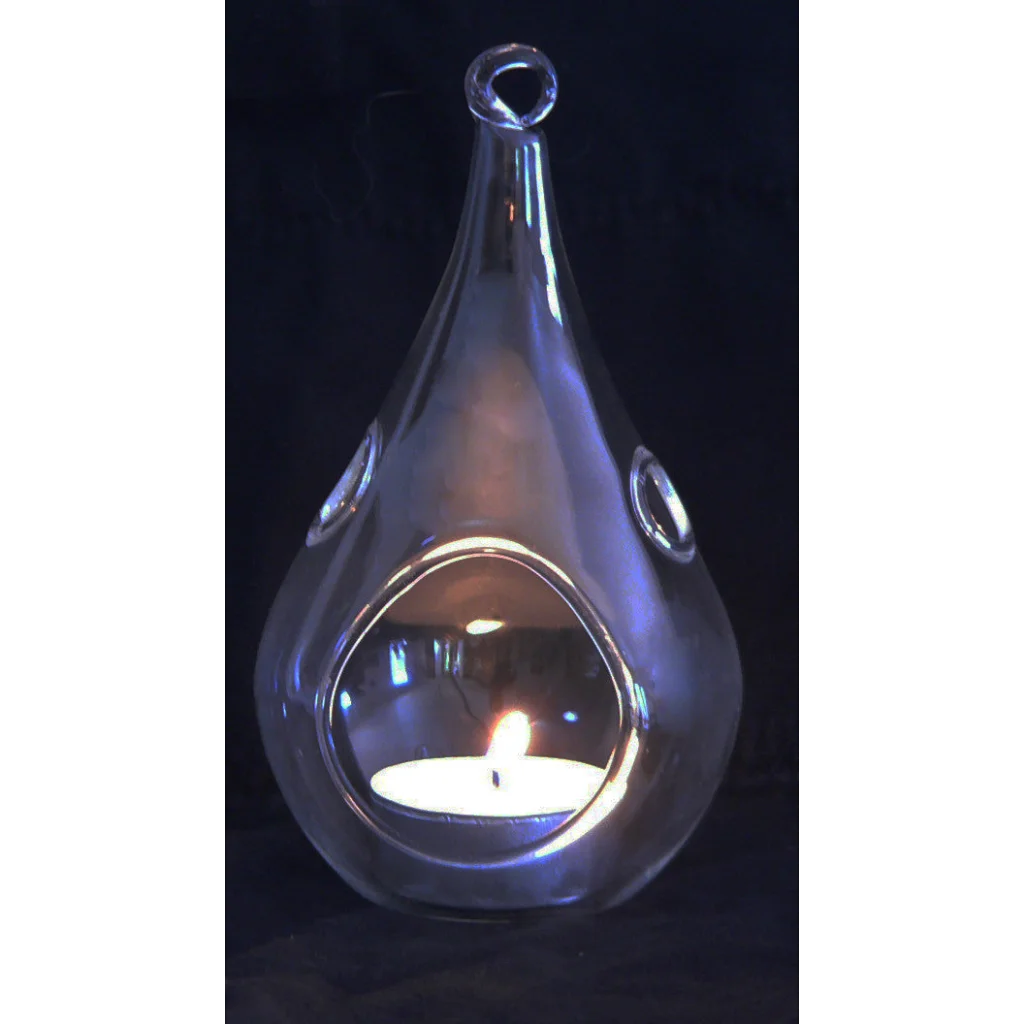 Hanging Clear Glass Tealight Candle Holder Set of 4 - Tear
