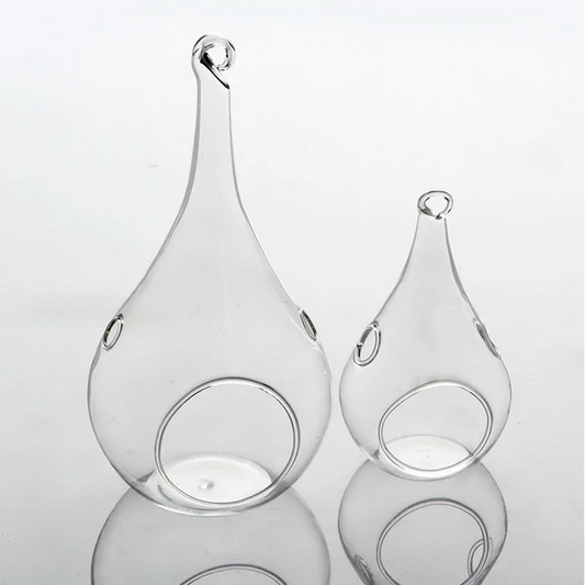 Hanging Clear Glass Tealight Candle Holder Set of 4 - Tear
