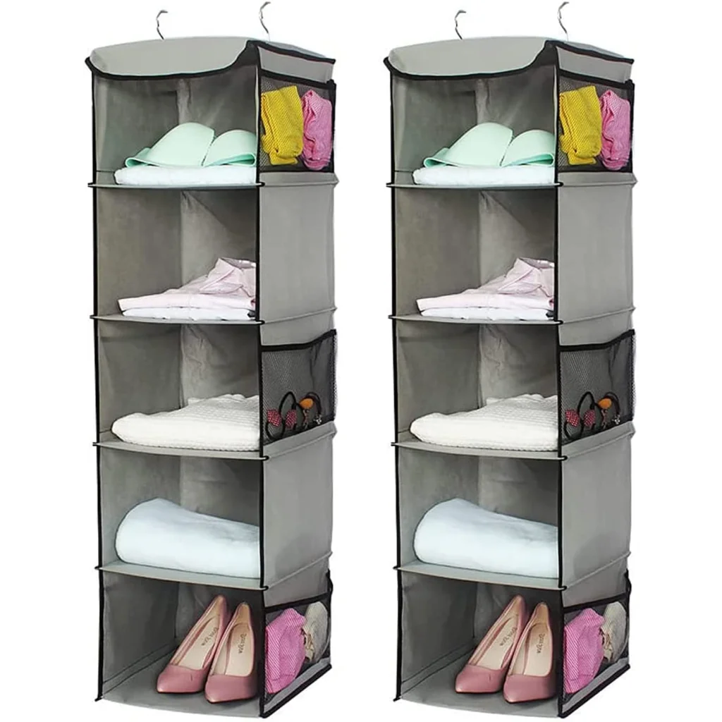 Hanging Closet Organizer 2-Pack 5-Foldable Shelf Space