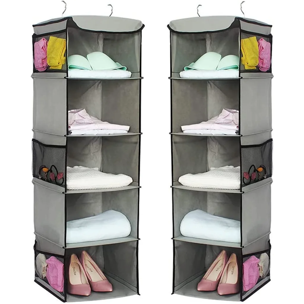 Hanging Closet Organizer 2 Pack 5 Foldable Shelf