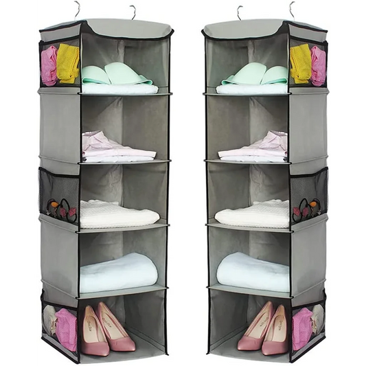 Hanging Closet Organizer 2-Pack 5-Foldable Shelf Space