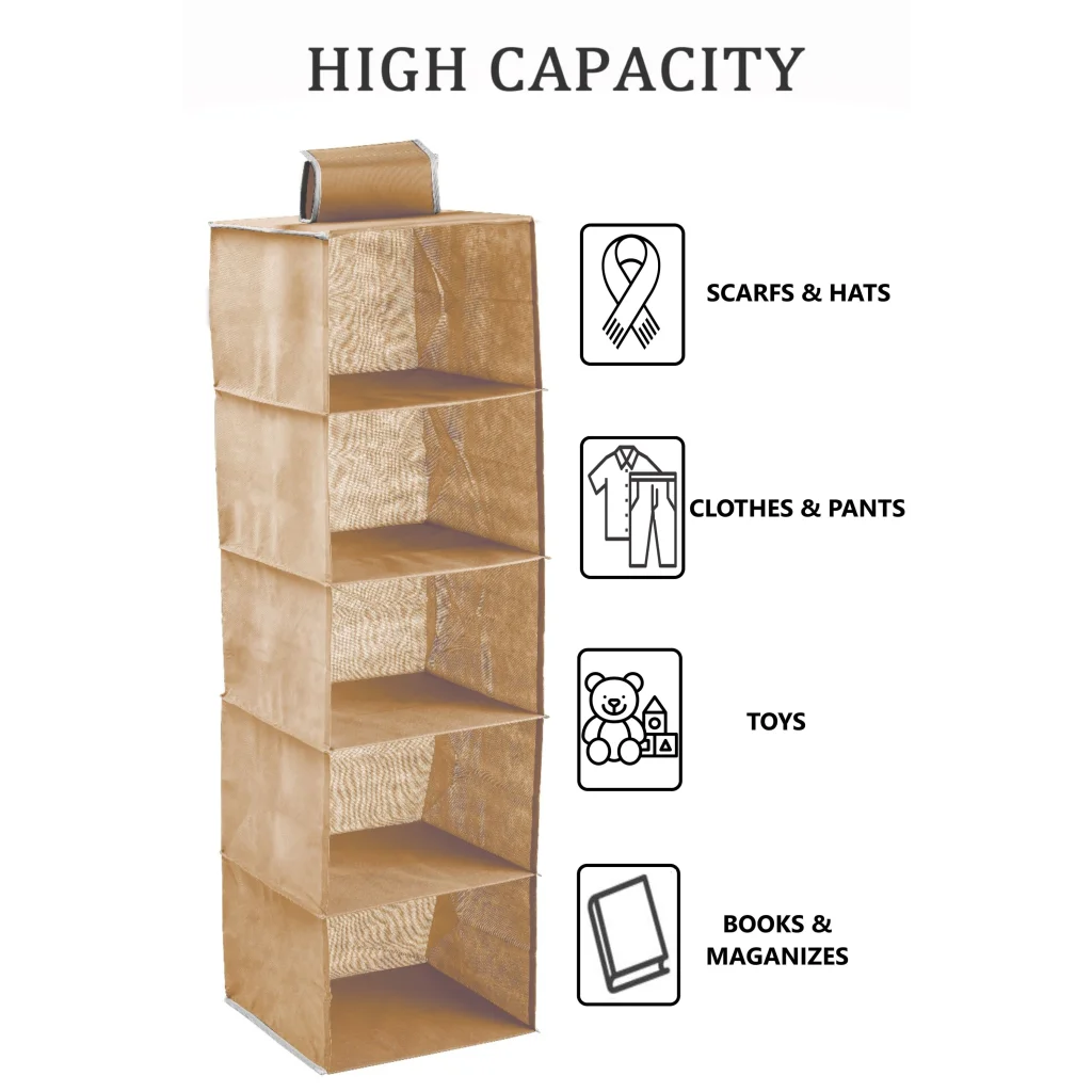 Hanging Closet Organizer 5-Tier Shelf Storage - 2 Pack