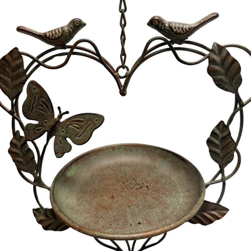 Hanging Heart-Shape-Birdfeeder w Butterfly + Birds 87cm