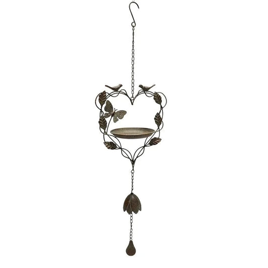 Hanging Heart-Shape-Birdfeeder w Butterfly + Birds 87cm