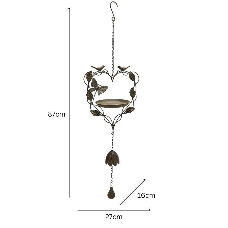 Hanging Heart-Shape-Birdfeeder w Butterfly + Birds 87cm