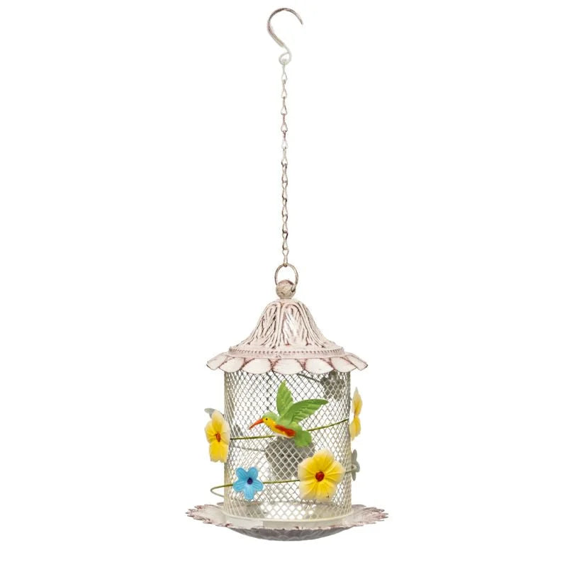 Hanging Mesh Birdfeeder w Flowers + Bird 58cm - Home &