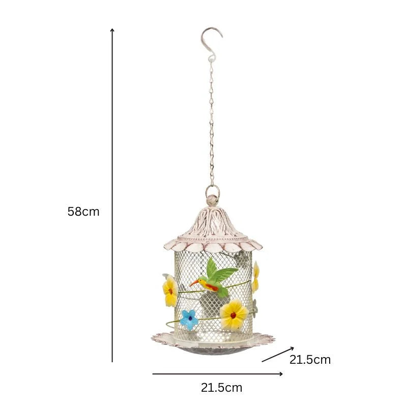 Hanging Mesh Birdfeeder w Flowers + Bird 58cm - Home &
