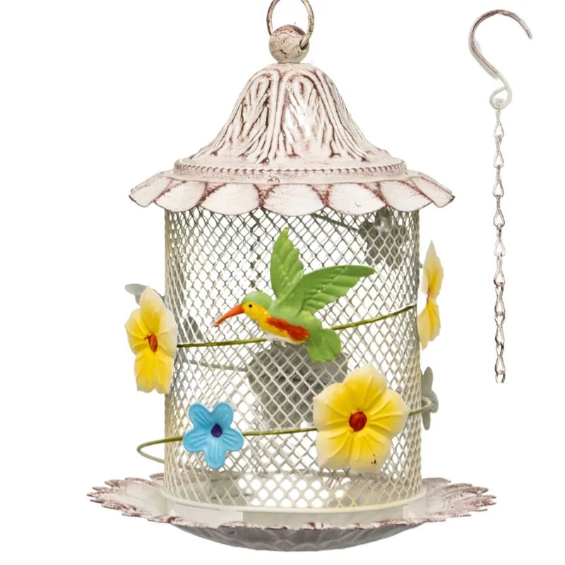 Hanging Mesh Birdfeeder w Flowers + Bird 58cm - Home &