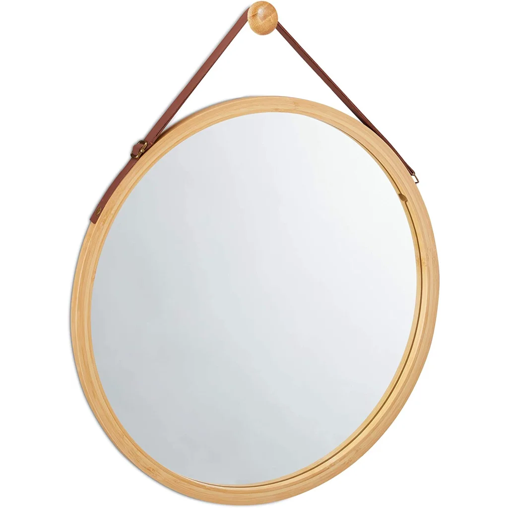 Hanging Round Wall Mirror 38cm - Solid Bamboo Frame