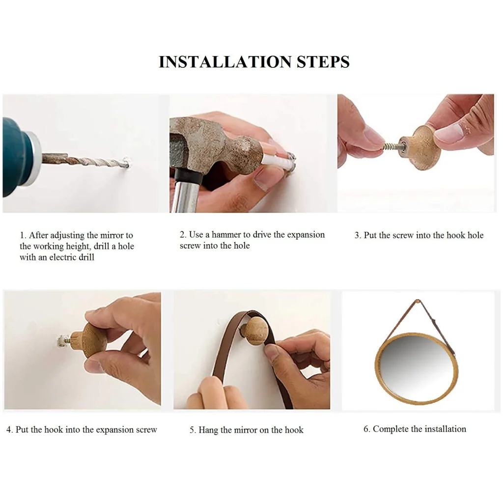 Hanging Round Wall Mirror 38cm - Solid Bamboo Frame