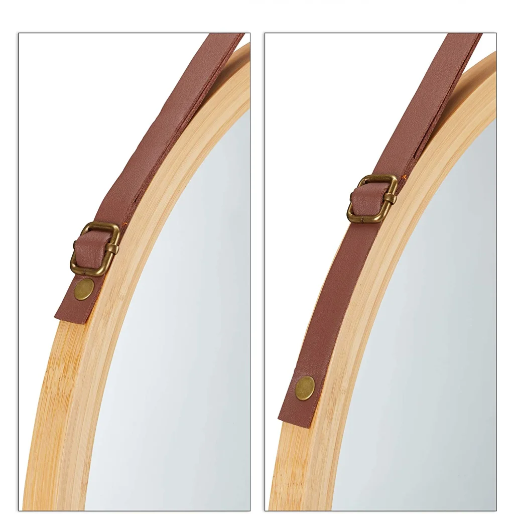 Hanging Round Wall Mirror 38cm - Solid Bamboo Frame