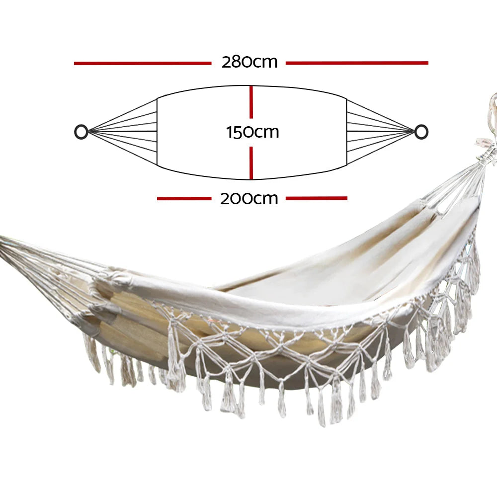 Hanging Tassel Hammock Swing Bed - Cream - Outdoor