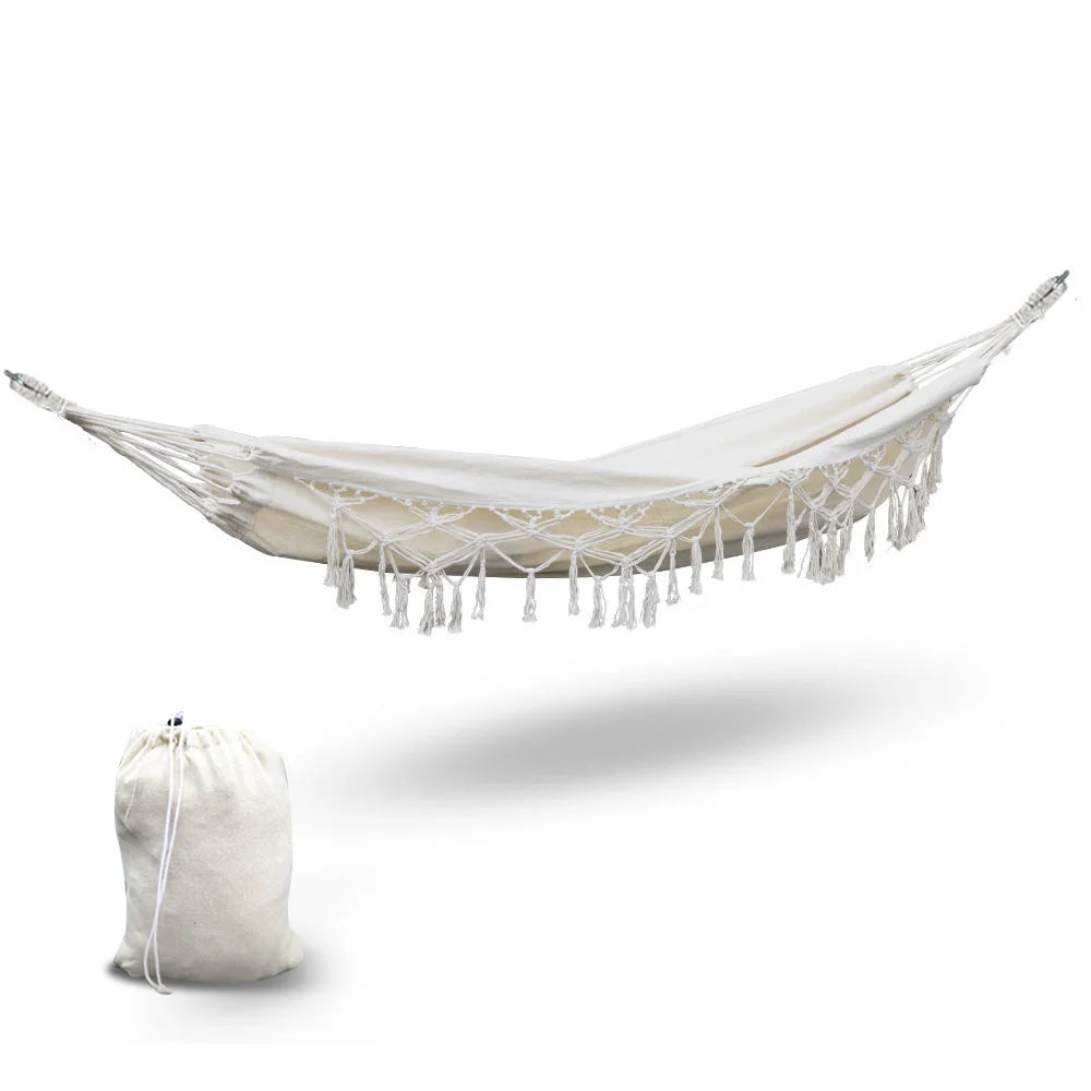Hanging Tassel Hammock Swing Bed - Cream - Outdoor