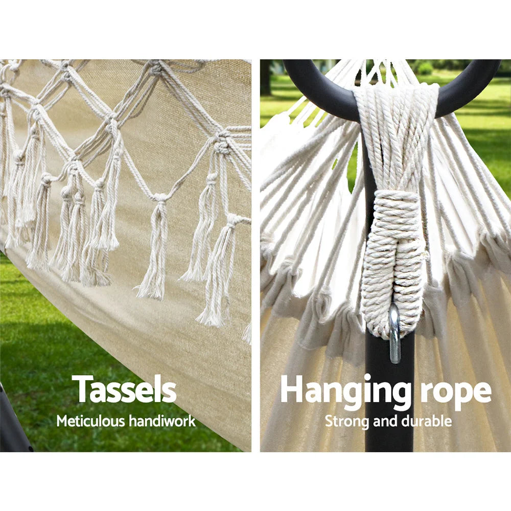 Hanging Tassel Hammock Swing Bed - Cream - Outdoor
