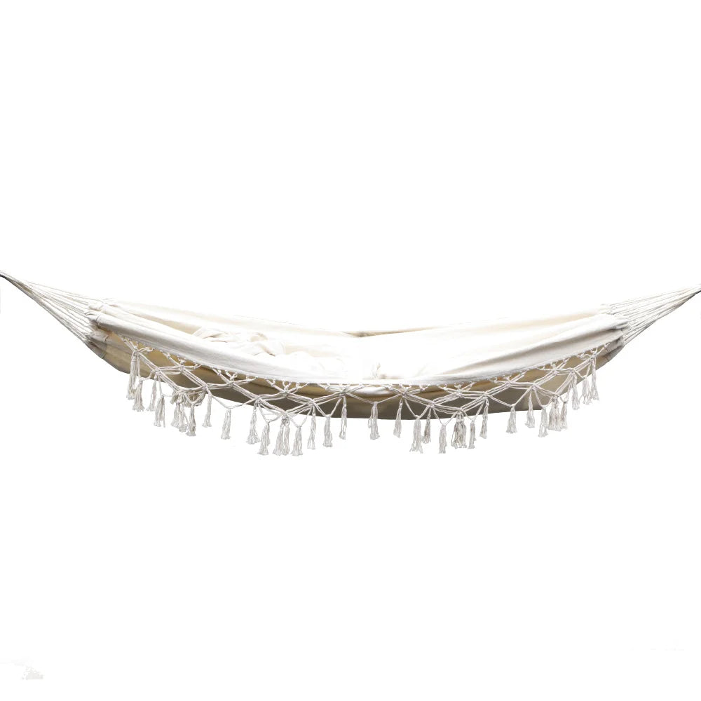 Hanging Tassel Hammock Swing Bed - Cream - Outdoor