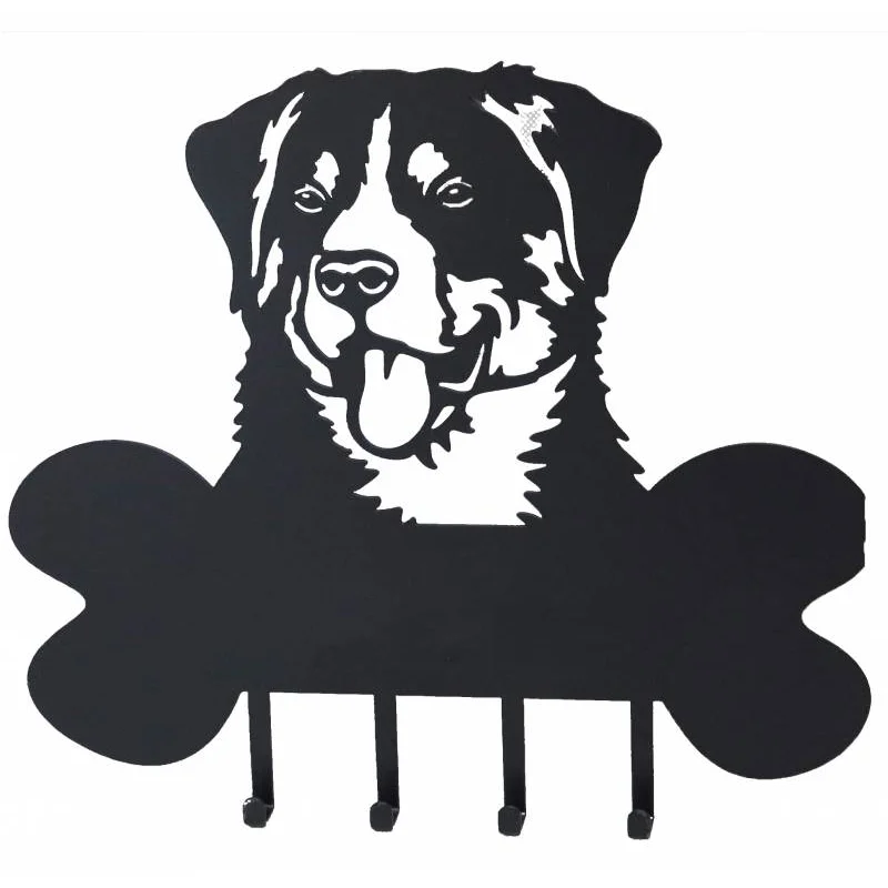 Happy Dog Metal Wall Art W 4 Hooks 30x27cm - Home & Garden