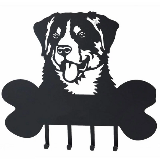 Happy Dog Metal Wall Art W 4 Hooks 30x27cm - Home & Garden