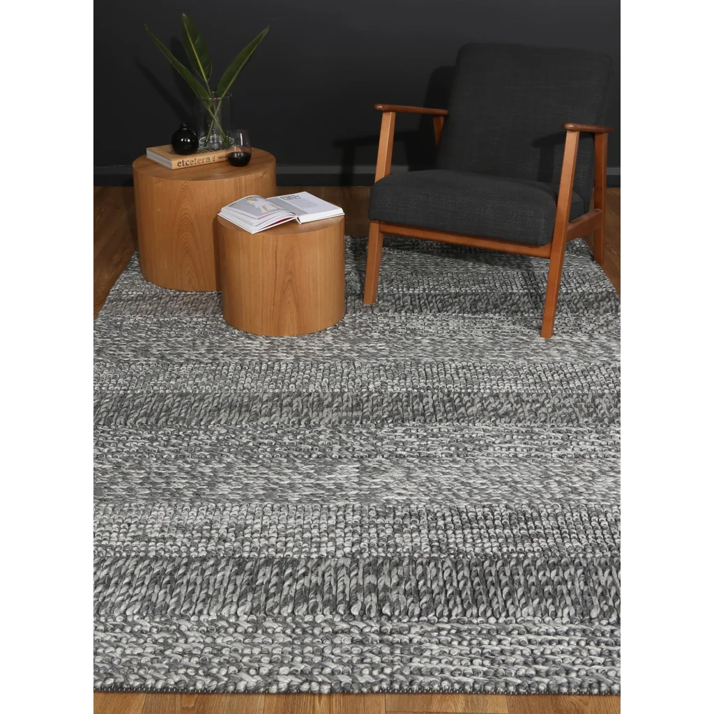 Harlow Grace Charcoal Wool Blend Rug - 200x290 - Home &