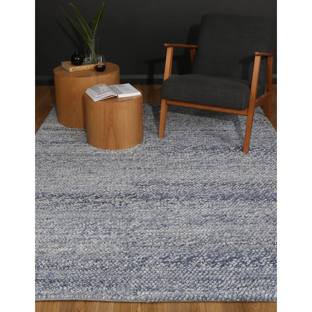 Harlow Loopy Blue Wool Blend Rug - 240x330 - Home & Garden