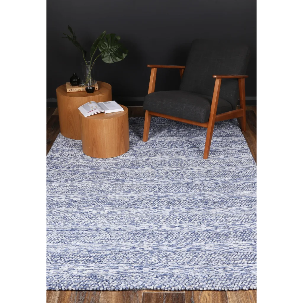Harlow Ringlets Blue Wool Blend Rug - 160x230 - Home &