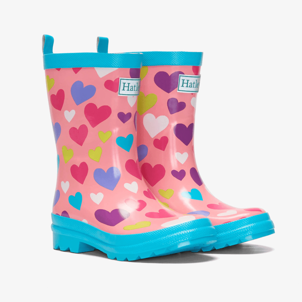 HATLEY Shiny Kids Rain Boots | Colourful Hearts size 6