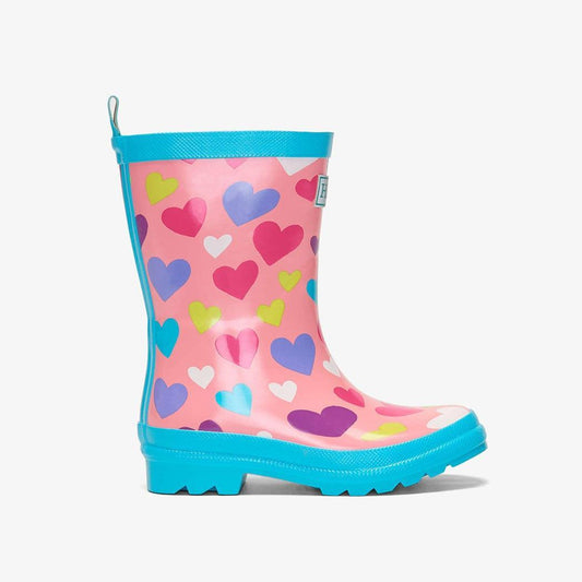 HATLEY Shiny Kids Rain Boots | Colourful Hearts size 8