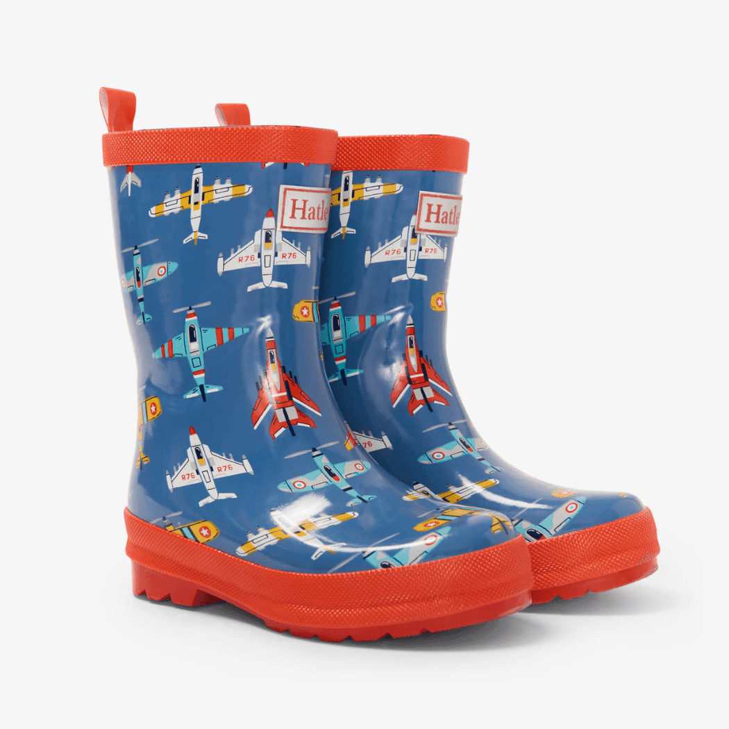 HATLEY Shiny Kids Rain Boots | Flying Aircrafts size 6